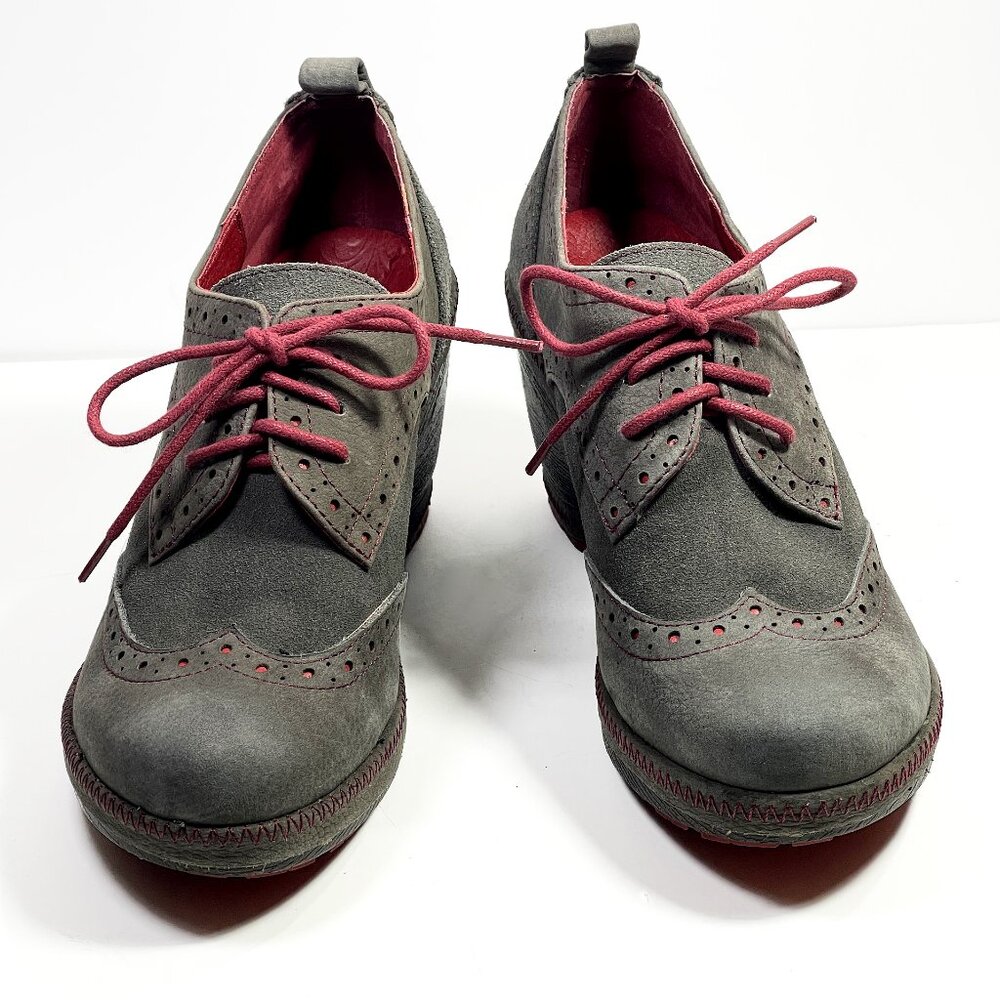 Jambu Seattle Gray Suede Wingtip Oxford 3" Chunky Heel Shoes 6.5